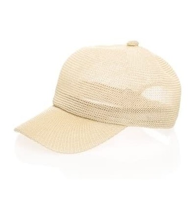 Baseball Caps Cute Mesh Crochet Straw Baseball Cap- Woven Summer Trucker Hat w/Strap - Natural - CN18OOYW3OS $30.97