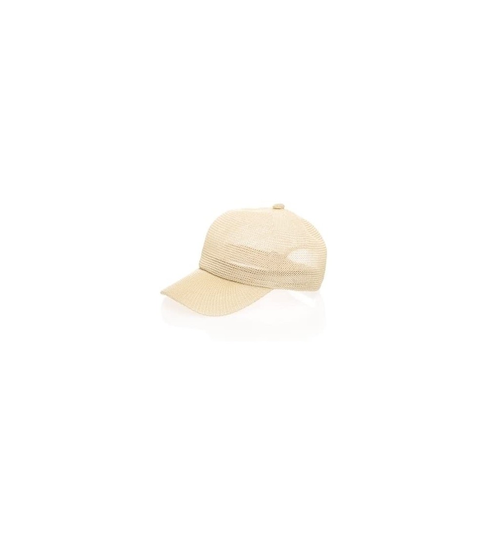 Baseball Caps Cute Mesh Crochet Straw Baseball Cap- Woven Summer Trucker Hat w/Strap - Natural - CN18OOYW3OS $11.61