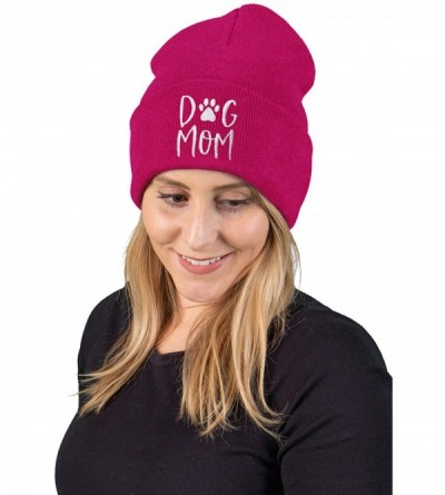 Skullies & Beanies Embroidered Beanie Dog Mom Gym Sports Holiday Knitted Hat Skull Cap - Dog Mom - Hot Pink - CE18SR0ECZI $10.41