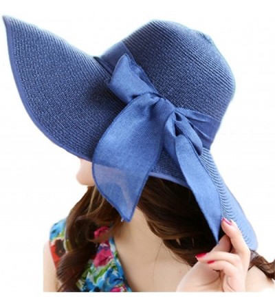 Sun Hats Women Big Bowknot Straw Hat Floppy Foldable Roll Up Beach Cap Sun Hat - Navy - CM18D2YE84R $12.63