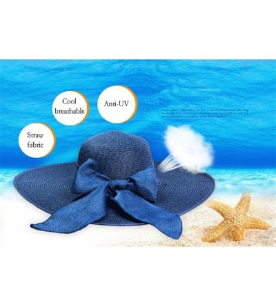 Sun Hats Women Big Bowknot Straw Hat Floppy Foldable Roll Up Beach Cap Sun Hat - Navy - CM18D2YE84R $12.63