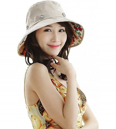 Sun Hats Womens Summer Wide Brim Sun Hats Floppy Foldable Beach Bucket Hat UPF 50+ - Beige - CZ12IYF87QN $22.68