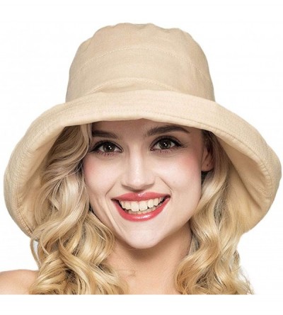 Sun Hats Women Wide Brim Bow Beach Reversible UV Sun Protection Packable Bucket Hat - Khaki - CP18H5WDYGS $30.50