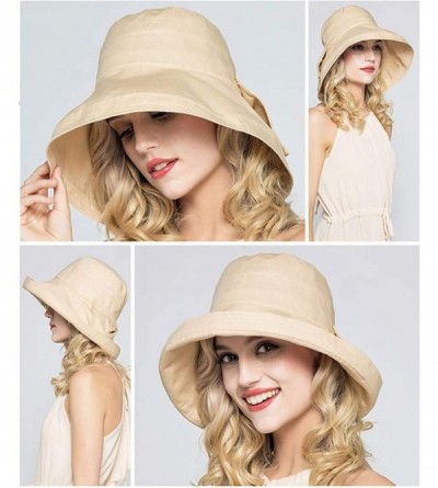 Sun Hats Women Wide Brim Bow Beach Reversible UV Sun Protection Packable Bucket Hat - Khaki - CP18H5WDYGS $15.86