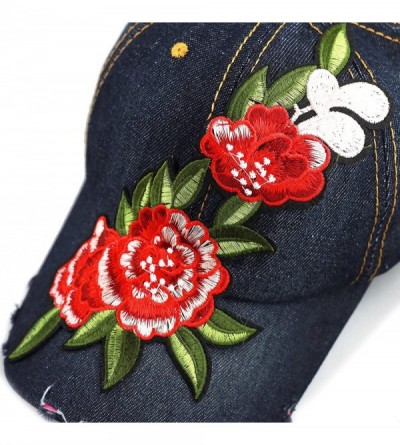 Baseball Caps 200 Bling Jewel Rhinestone Rose Patch Washed Denim Baseball Cap - 24. Flower Patch-4 - C118RE3UA5M $14.21