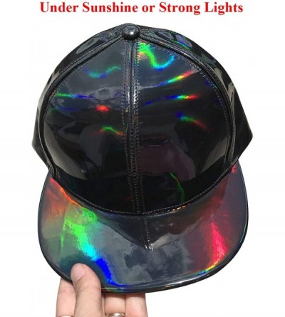 Baseball Caps Unisex Hip-hop Snapback Hat Hologram Laser Outdoor Flat Brim Baseball Cap - Black - CX18I2DNEG5 $13.05