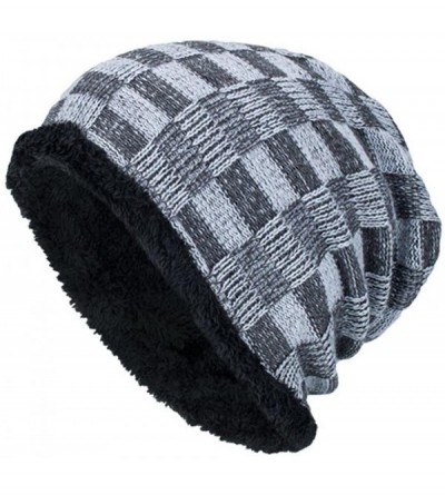Skullies & Beanies Men Fashion Winter Plaid Knit Beanie Hats Wool Knit Warm Hat Ski Caps - Gray - CZ188O35K7S $8.46