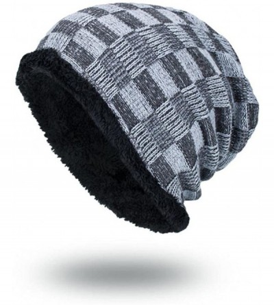 Skullies & Beanies Men Fashion Winter Plaid Knit Beanie Hats Wool Knit Warm Hat Ski Caps - Gray - CZ188O35K7S $8.46