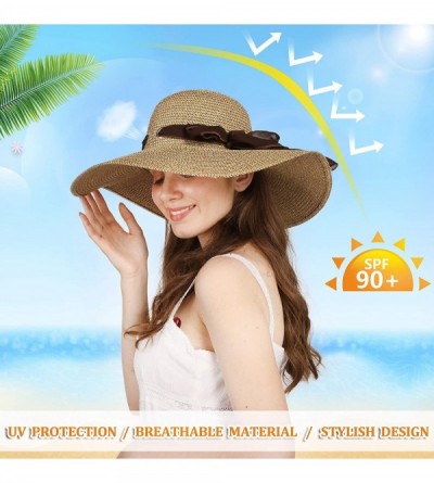 Sun Hats Women Sun Beach Hat Straw Hat for Wide Brim Adjustable UV Protection Summer Roll up Fashion Big Cap UPF 50+ - C018SK...