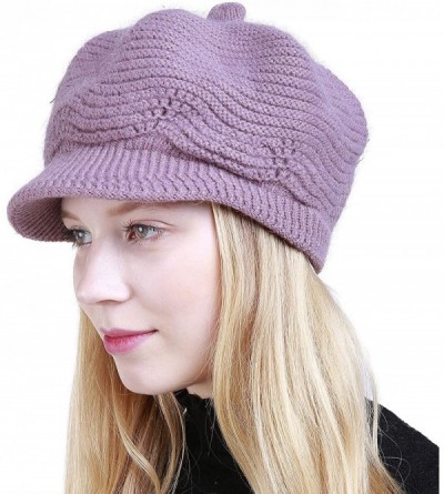 Skullies & Beanies Women's Winter Warm Slouchy Cable Knit Beanie Skull Hat with Visor - A-light Purple - CO18HKLZMAW $14.97