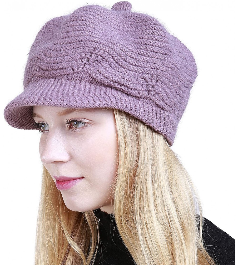 Skullies & Beanies Women's Winter Warm Slouchy Cable Knit Beanie Skull Hat with Visor - A-light Purple - CO18HKLZMAW $14.97