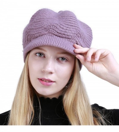 Skullies & Beanies Women's Winter Warm Slouchy Cable Knit Beanie Skull Hat with Visor - A-light Purple - CO18HKLZMAW $14.97