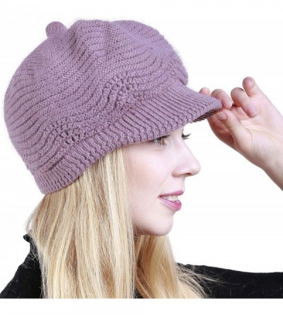 Skullies & Beanies Women's Winter Warm Slouchy Cable Knit Beanie Skull Hat with Visor - A-light Purple - CO18HKLZMAW $14.97