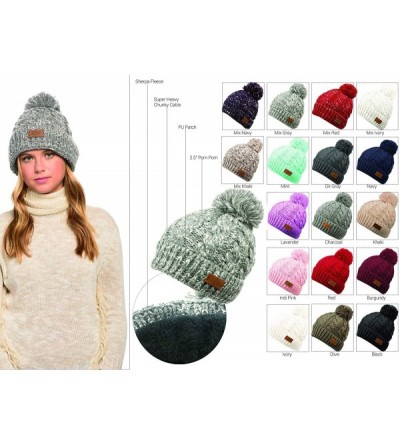 Skullies & Beanies Winter Oversized Cable Knitted Pom Pom Beanie Hat with Fleece Lining. - Indi Pink - CA18L9SUQ23 $12.59