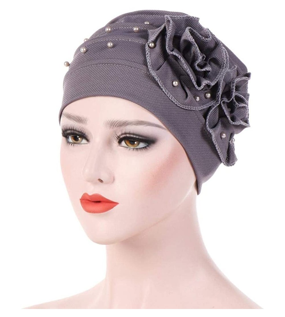 Baseball Caps Women Muslim Chemo Turban Ruffle Beanie Cap Stretch Turban Headwear - Gray - CI18HHMTLCX $9.77