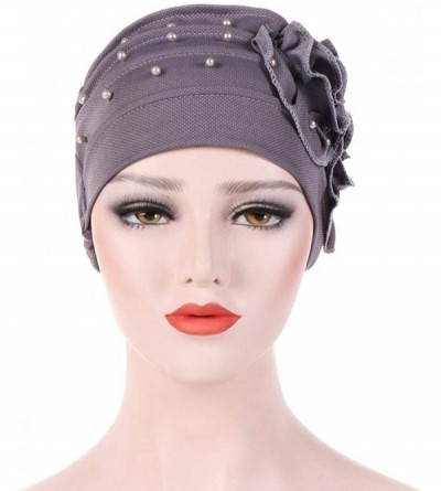 Baseball Caps Women Muslim Chemo Turban Ruffle Beanie Cap Stretch Turban Headwear - Gray - CI18HHMTLCX $9.77