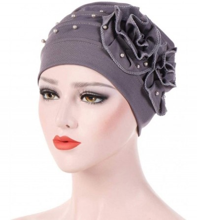 Baseball Caps Women Muslim Chemo Turban Ruffle Beanie Cap Stretch Turban Headwear - Gray - CI18HHMTLCX $9.77