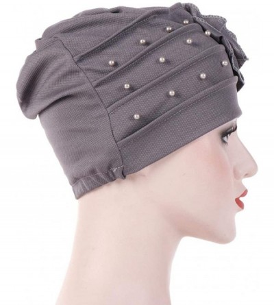 Baseball Caps Women Muslim Chemo Turban Ruffle Beanie Cap Stretch Turban Headwear - Gray - CI18HHMTLCX $9.77