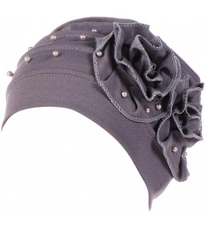 Baseball Caps Women Muslim Chemo Turban Ruffle Beanie Cap Stretch Turban Headwear - Gray - CI18HHMTLCX $9.77