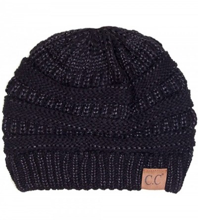 Skullies & Beanies 3pc Set Trendy Warm Chunky Soft Stretch Cable Knit Beanie Scarves Gloves Set - Metallic Black - CJ187GR6K6...