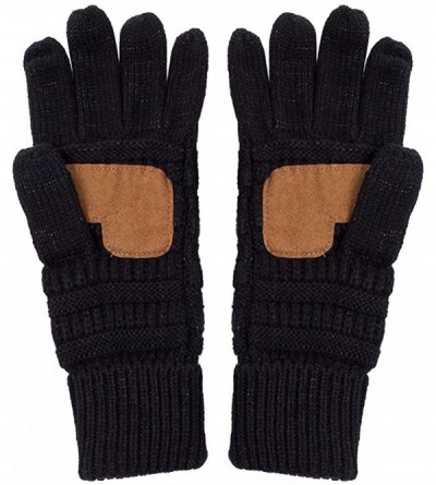 Skullies & Beanies 3pc Set Trendy Warm Chunky Soft Stretch Cable Knit Beanie Scarves Gloves Set - Metallic Black - CJ187GR6K6...