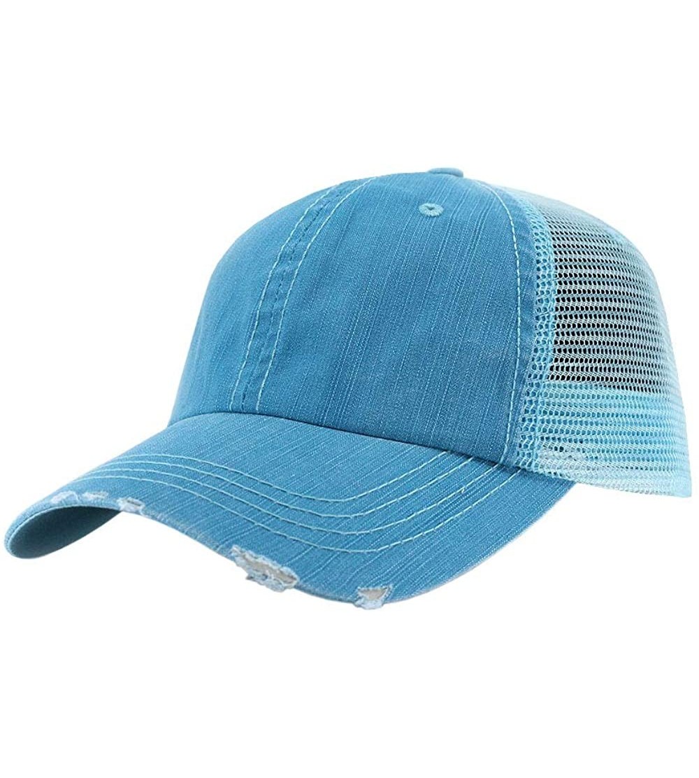 Baseball Caps Washed Cotton Unstructured Soft Mesh Adjustable Trucker Baseball Cap - Aqua - CA180XUQ4SW $12.19