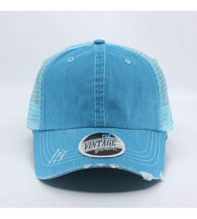 Baseball Caps Washed Cotton Unstructured Soft Mesh Adjustable Trucker Baseball Cap - Aqua - CA180XUQ4SW $12.19