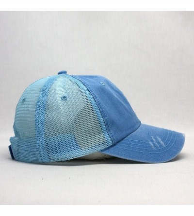 Baseball Caps Washed Cotton Unstructured Soft Mesh Adjustable Trucker Baseball Cap - Aqua - CA180XUQ4SW $12.19