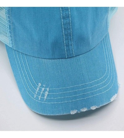 Baseball Caps Washed Cotton Unstructured Soft Mesh Adjustable Trucker Baseball Cap - Aqua - CA180XUQ4SW $12.19