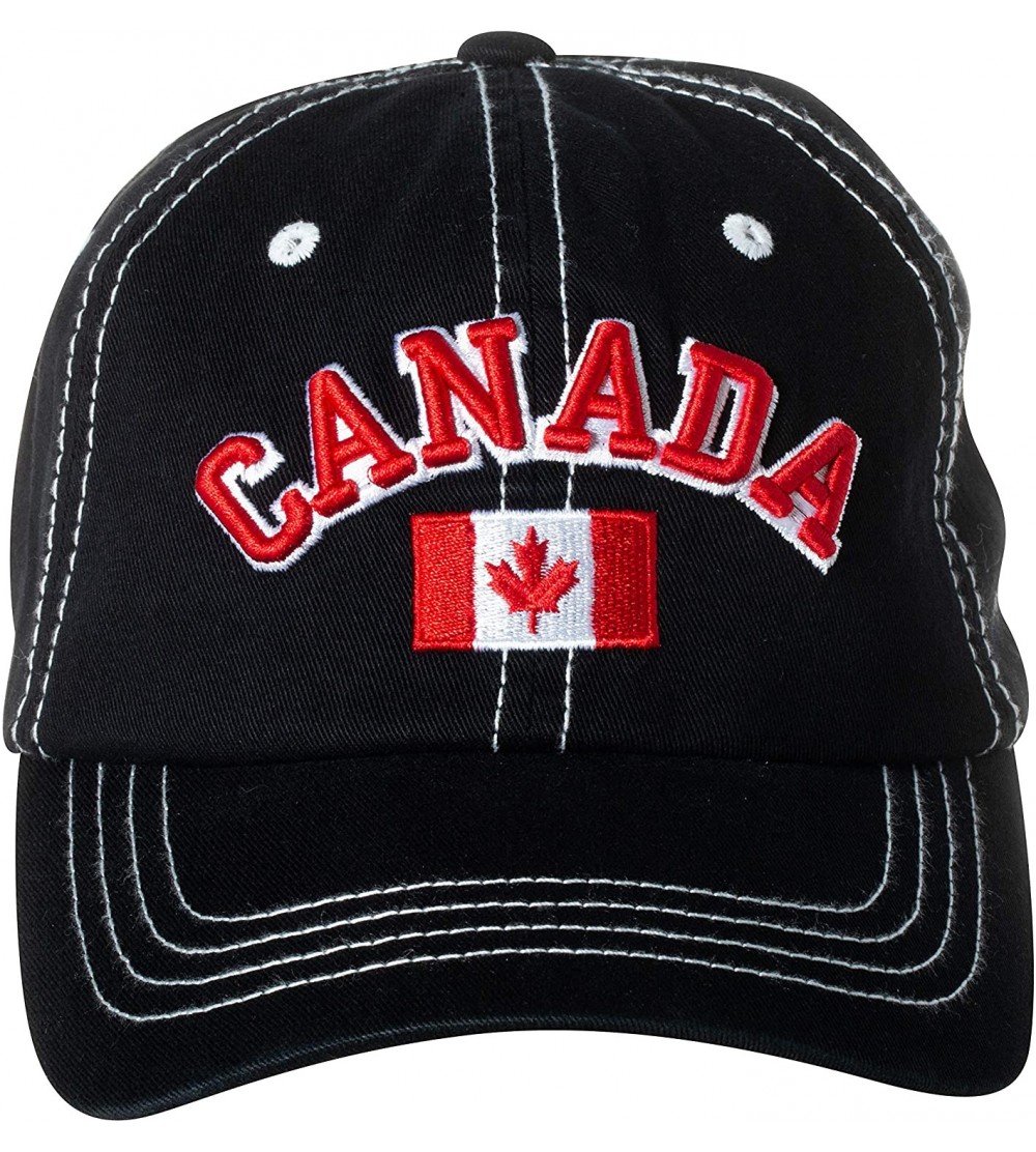 Baseball Caps Canada Maple Leaf National Canadian Pride Hat - 100% Acrylic Embroidered Cap - Black/White Stitching - CE18X5T2...