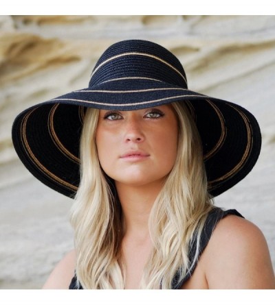 Sun Hats Women's Savannah Sun Hat - UPF 50+- Broad Brim- Elegant Style- Designed in Australia - Black/Camel Stripes - C911CYQ...