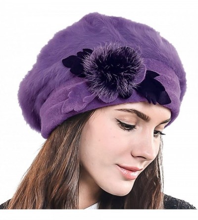Berets Lady French Beret Wool Beret Chic Beanie Winter Hat Jf-br022 - Br022-dark Purple Angora - C212OC0SCR0 $30.94