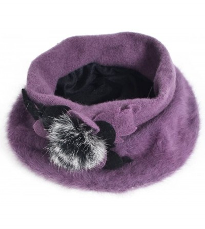 Berets Lady French Beret Wool Beret Chic Beanie Winter Hat Jf-br022 - Br022-dark Purple Angora - C212OC0SCR0 $15.47