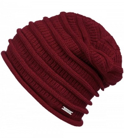Skullies & Beanies Thin Slouchy Beanie for Men and Women - Chunky Knit Style - 100% Cotton - Burgundy - C918NOUL0SH $9.10