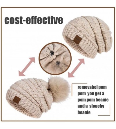 Skullies & Beanies Womens Winter Slouchy Beanie Hat- Knit Warm Fleece Lined Thick Thermal Soft Ski Cap with Pom Pom - C418X8Y...