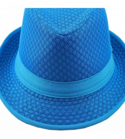 Fedoras Black Horn Light Weight Classic Soft Cool Mesh Fedora hat - Turquoise - CF186SGII9D $32.41