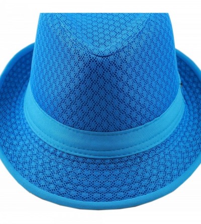 Fedoras Black Horn Light Weight Classic Soft Cool Mesh Fedora hat - Turquoise - CF186SGII9D $14.40