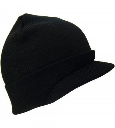 Skullies & Beanies Cuffed Knit Visor Beanie Jeep Cap (One Size- Black) - CV110H04D3Z $11.92