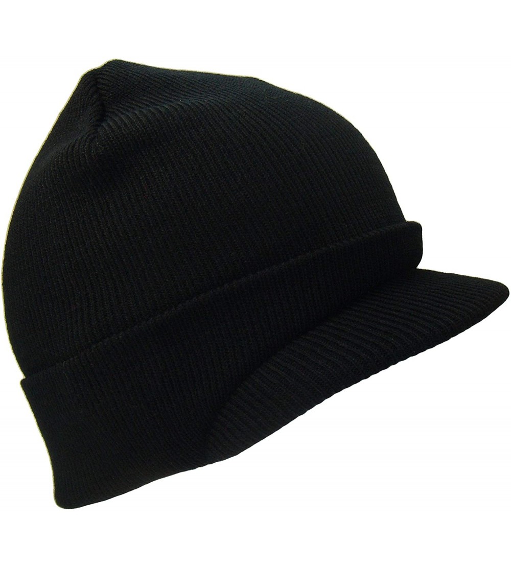 Skullies & Beanies Cuffed Knit Visor Beanie Jeep Cap (One Size- Black) - CV110H04D3Z $11.92