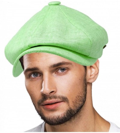 Newsboy Caps Men's 100% Linen Snap Front Newsboy Drivers Cabbie Gatsby Apple Cap Hat - Solid Mint - CY1962SQM5W $22.45