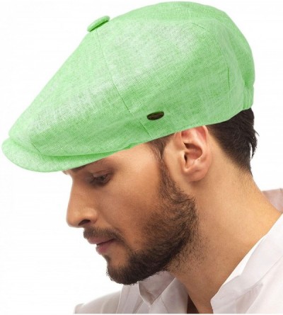 Newsboy Caps Men's 100% Linen Snap Front Newsboy Drivers Cabbie Gatsby Apple Cap Hat - Solid Mint - CY1962SQM5W $22.45