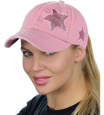 Baseball Caps Ponycap Messy High Bun Ponytail Adjustable Glitter Star Distressed Baseball Cap Hat - Light Pink - CD18RNOIYQD ...