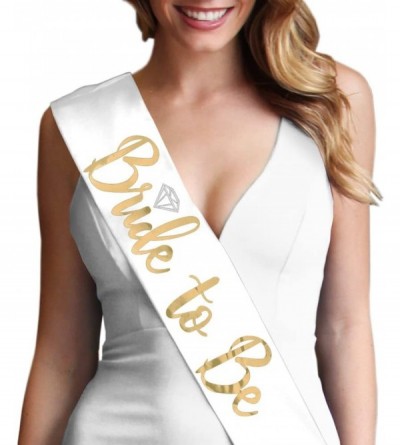 Headbands Bride Gift Set - Metallic Gold Diamond Bride to Be White Satin Sash & Gold Bride Headband - C418EGRUEK7 $24.39