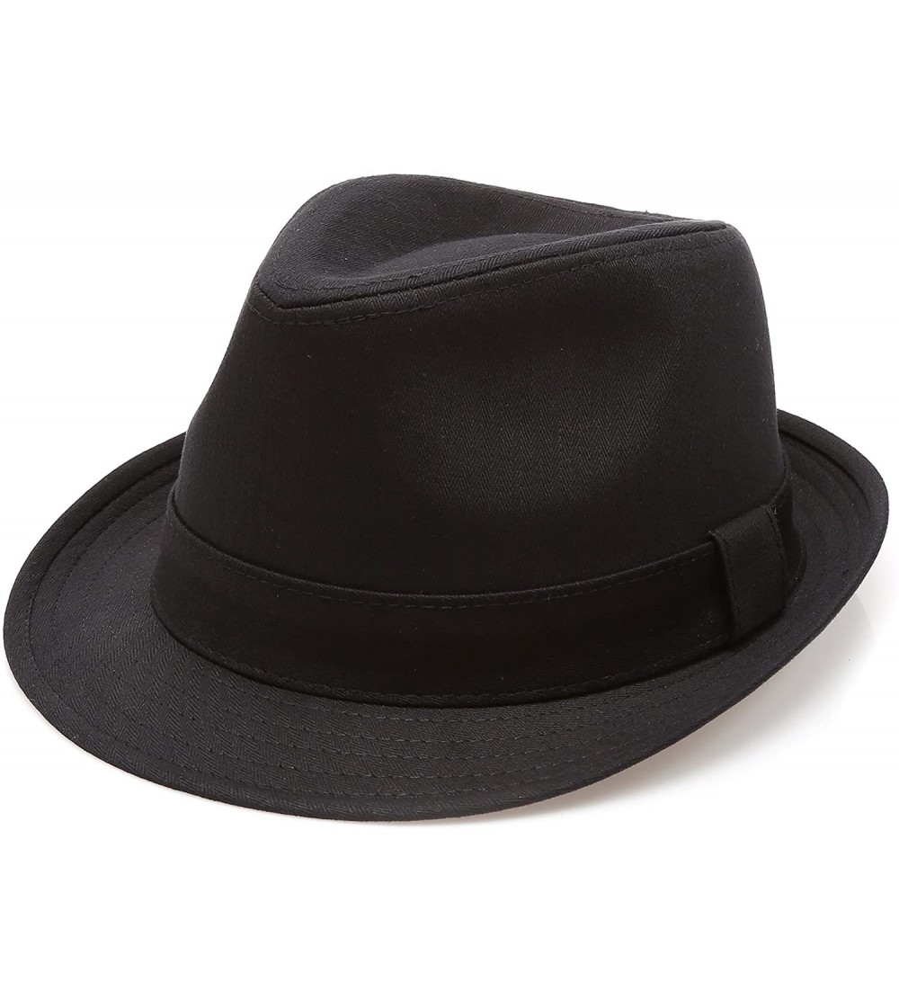 Fedoras Classic Trilby Short Brim 100% Cotton Twill Fedora Hat with Band - Black - CB182XLLAHX $17.13