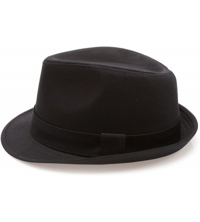 Fedoras Classic Trilby Short Brim 100% Cotton Twill Fedora Hat with Band - Black - CB182XLLAHX $17.13