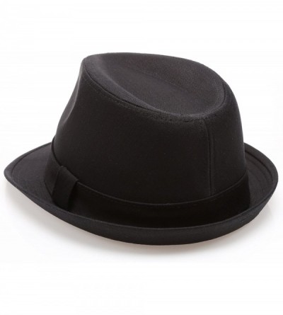 Fedoras Classic Trilby Short Brim 100% Cotton Twill Fedora Hat with Band - Black - CB182XLLAHX $17.13