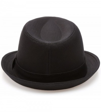 Fedoras Classic Trilby Short Brim 100% Cotton Twill Fedora Hat with Band - Black - CB182XLLAHX $17.13