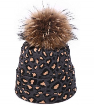 Skullies & Beanies Leopard Print Beanie Hat Scarf Set Winter Double Beanies Hats for Women Elasticity Warm Scarves Pompom Hat...