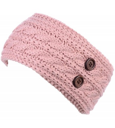 Headbands Women's Winter Chic Cable Warm Fleece Lined Crochet Knit Headband Turban - Pastel Pink - C418IL4NQ0H $33.56