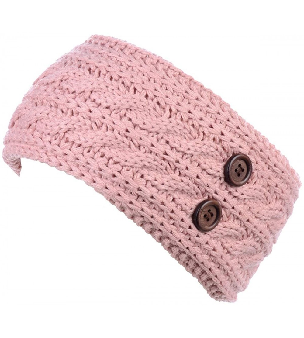 Headbands Women's Winter Chic Cable Warm Fleece Lined Crochet Knit Headband Turban - Pastel Pink - C418IL4NQ0H $12.59